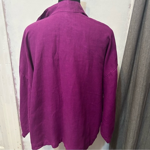 Bryan Walker Women Linen Jacket Large Minimalist Lagenlook Purple Pockets Button - Picture 9 of 10